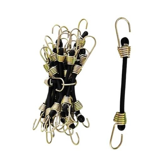 20PCS Mini Black Bungee Cords with Yellow Hooks, Heavy Duty Elastic 4Inch gallery