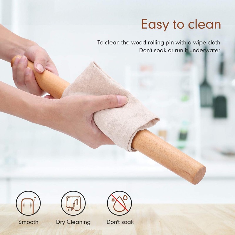 Wood French Rolling Pin for Baking, QUELLANCE Wooden Dough 16-inch, Red gallery