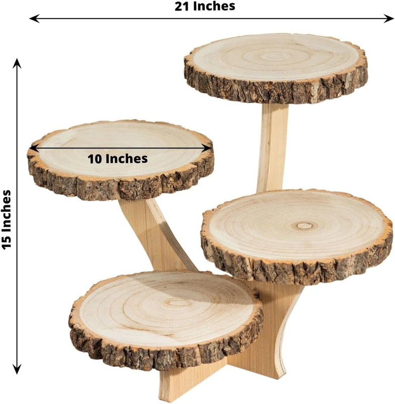 15 in Brown 4 Tier round Natural Wood Cupcake Dessert Stand | Wooden Cup Cake St gallery
