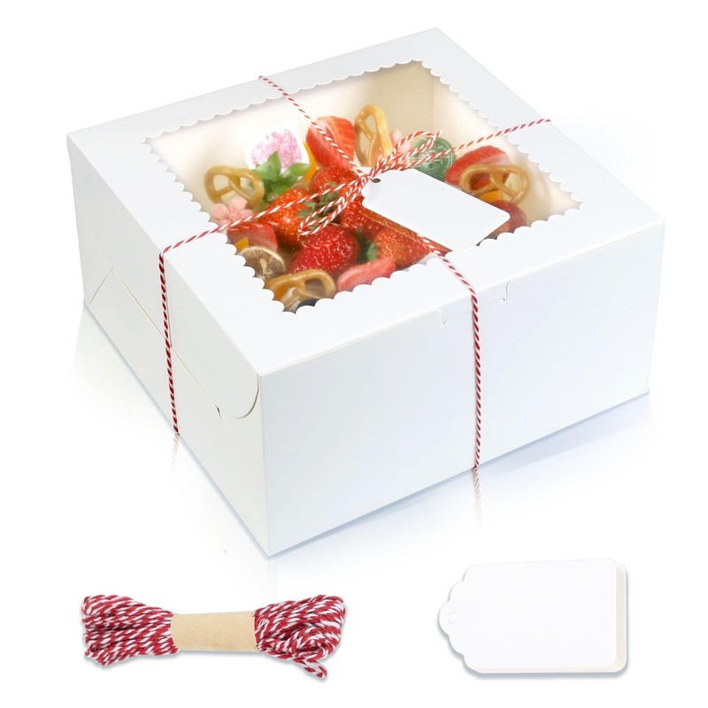 20 PCS 10 Inch Cake Boxes Window 10x10x5 Inch White Bakery Pastry Container