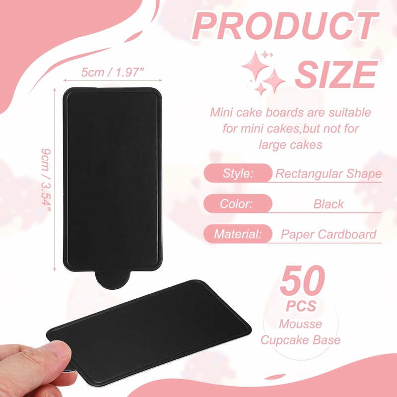 50 Pcs Mini Cake Boards, 3.5 Inch Rectangular Mousse Cake Base, Black gallery