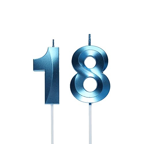 18th Birthday Candles, Number 18 Cake Topper for Birthday Decorations Blue gallery