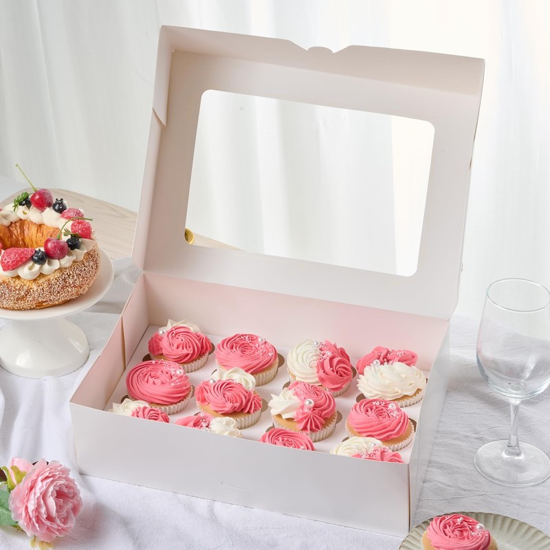 12 Count Cupcake Boxes 8 Pack Auto-Popup White Cupcake Containers with Window... gallery