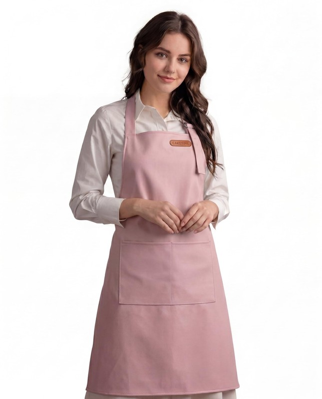 CAKETIME Silicone Aprons for Women with Pockets Cooking Baking Medium, Pink