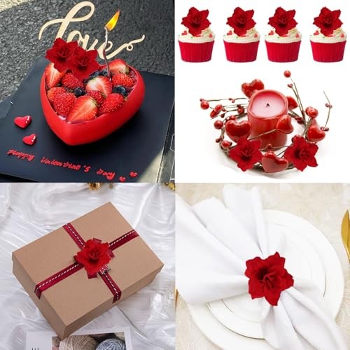RONYOUNG 55PCS Red Roses Buds Artificial Flowers Bulk, 1.2" Small Silk Fake gallery