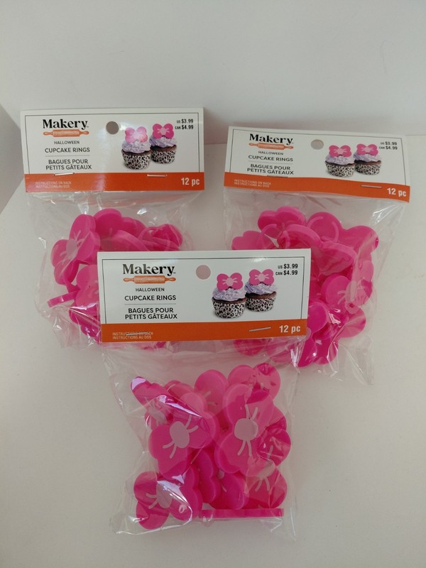 LOT of 3 Makery Halloween Cupcake Rings Spiders 36 total PINK NEW