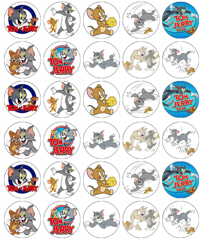 30x Tom And Jerry Cupcake Toppers Edible Wafer Paper Fairy Cake Toppers