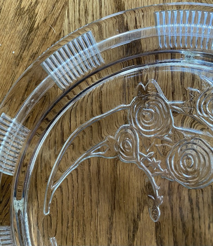 Cabbage Rose Sharon Footed Cake Plate Stand Clear Federal Glass 1930’s gallery