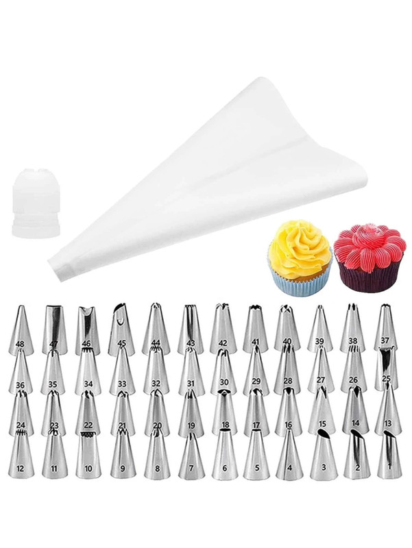 50pcs Piping Bags & Nozzle & Connector Set,Baking Cake Cream Squeezing Set