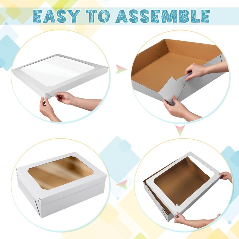 10 Pcs 19.5x14.5x5 Inches Half Sheet Cake Boxes with Window Corrugated White ... gallery