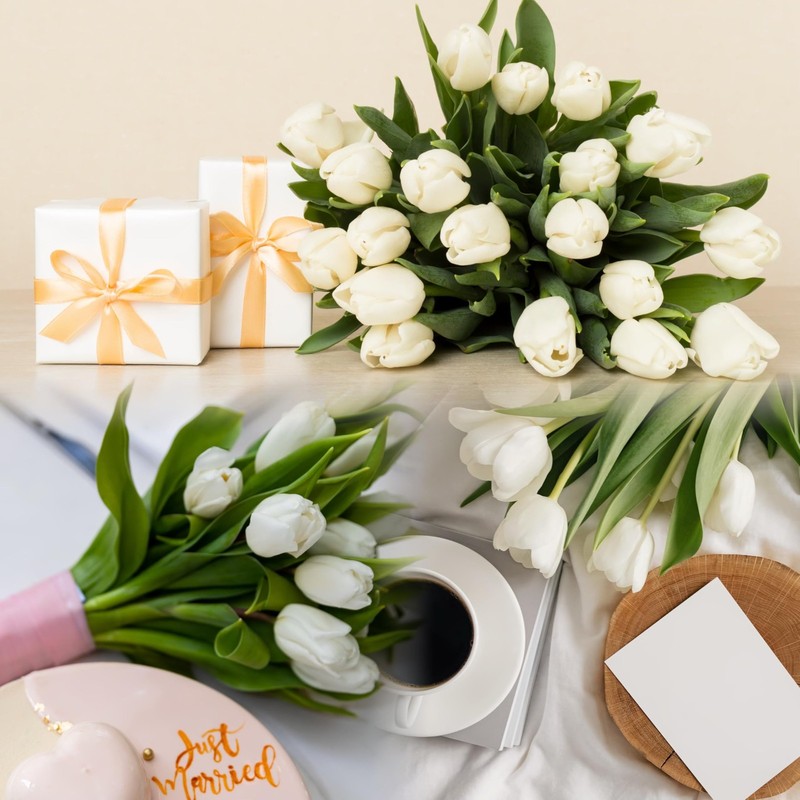 Sggvecsy 15 Pcs Fake Tulips Artificial Flowers Real Touch 15 Pcs, Milk White gallery