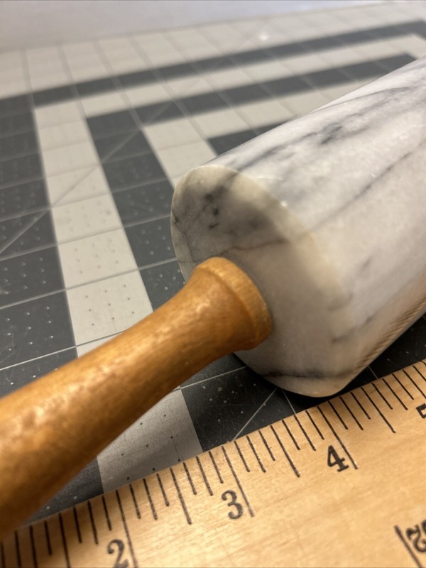 White & Gray Marble Rolling Pin 10” Barrel 18” Over All Length gallery