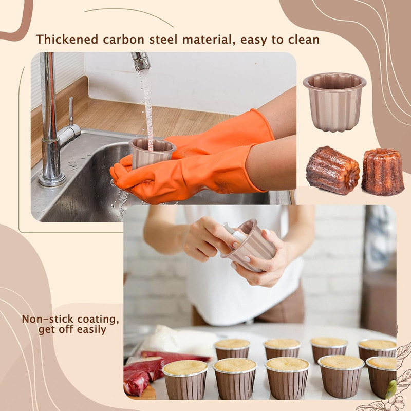 6 Pcs Canele Mold Cake Pan Non Stick Small Copper Color Canele Molds Muffin Bake gallery