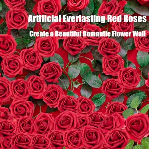 100Pcs Fake Roses Artificial Flowers with Stems, Valentine's Day 100PCS Red gallery