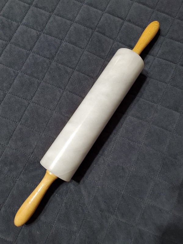 Vintage Gray Marble Rolling Pin With Wood Handles & Rest Stand Kitchen Baking gallery