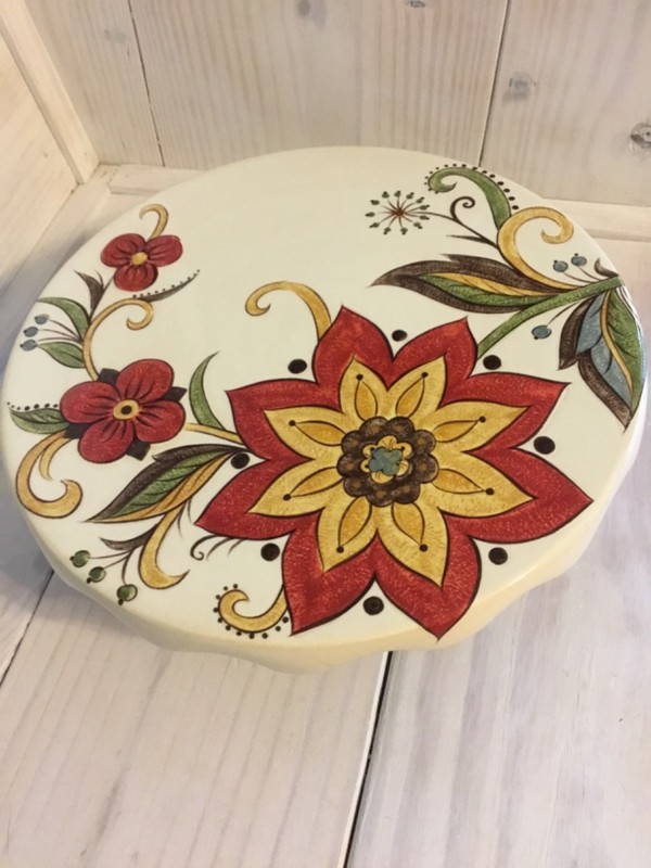 Pier 1 Imports Earthenware Carynthum Cake Stand Floral gallery