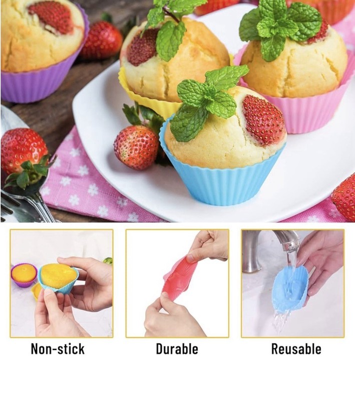 Silicone Cake & Muffin Cupcake Liners –Reusable Baking Cups & Chocolate Mold 48 gallery