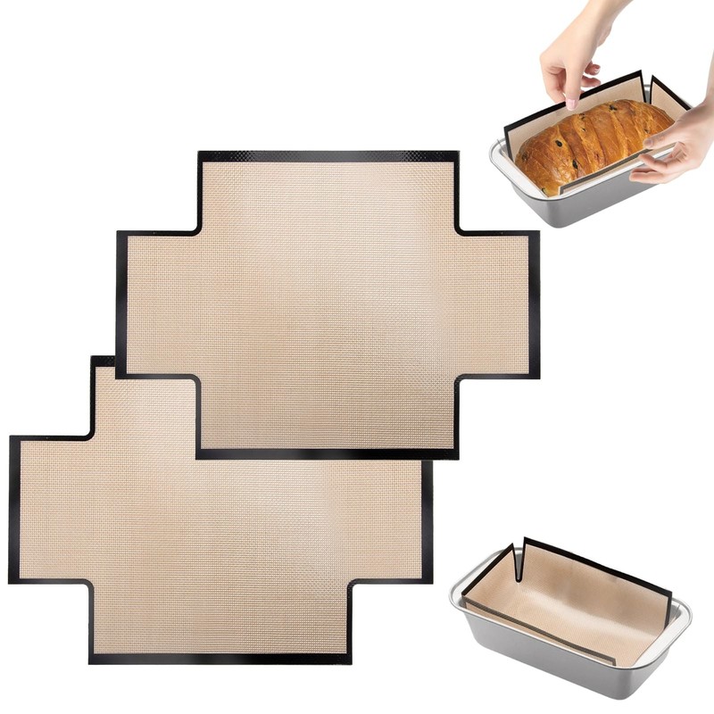 2Pcs Silicone Bread Loaf Pan Liners – Reusable Baking 9×5 inch, Beige