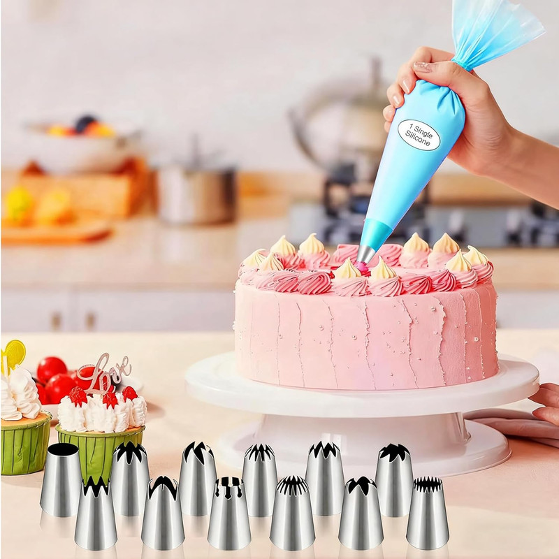 Large Piping Tips Set - 14Pcs Reusable Stainless Steel Icing Nozzles Kit Cake De gallery