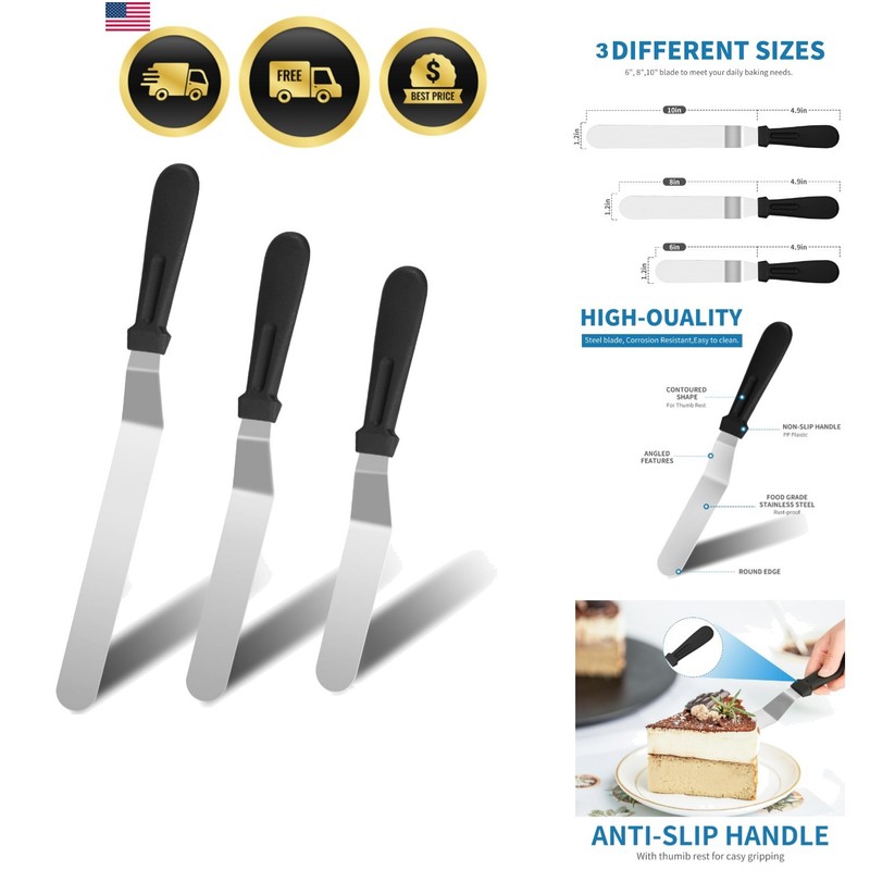 3 PCS Icing Spatulas, Offset Spatula, Stainless Steel Cake Decorating Spatula…