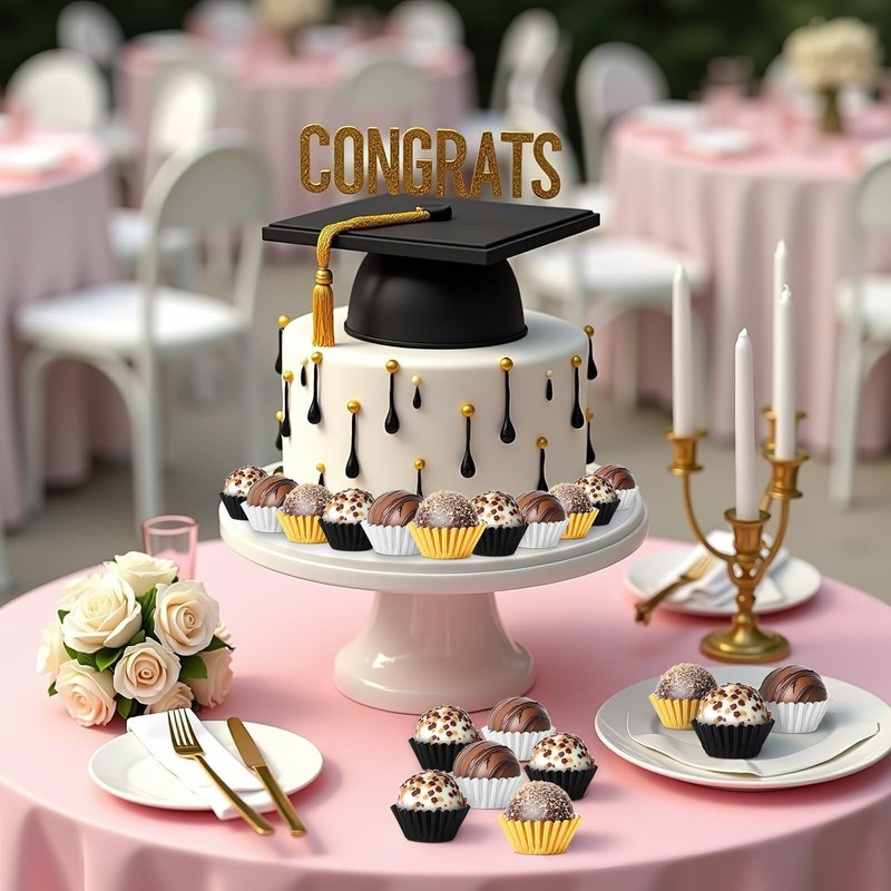 400pcs Graduation Mini Foil Cupcake Liners Golden Silver Black Cupcake Baking... gallery