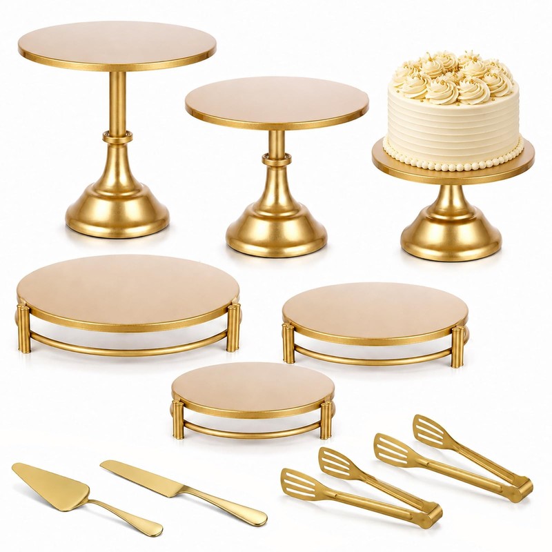 10 Pcs Gold Dessert Table Display Set, Metal Cake Stands and Dessert Tray wit…