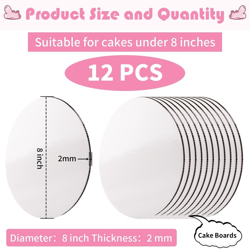 12 PCS 8 Inch Round White Cake Boards Waterproof Cardboard Base Display gallery