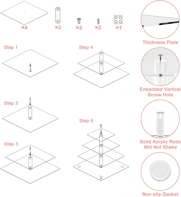 Cupcake Stand, 4 Tier Cupcake Stands for 52 Cupcakes, Square Acrylic Dessert Tab gallery