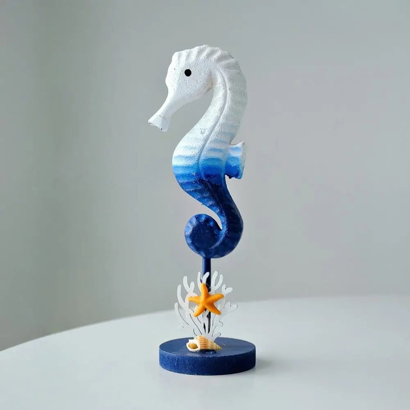 Handmade Wooden Seahorse Figurine with Base - Coastal Beach House Decor gallery