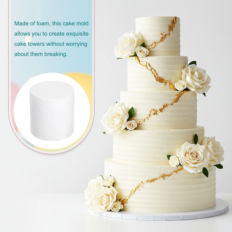 Round Foam Cake Dummy, 6"x 5" White Fake Cake Circles Dummies, 2Pcs gallery