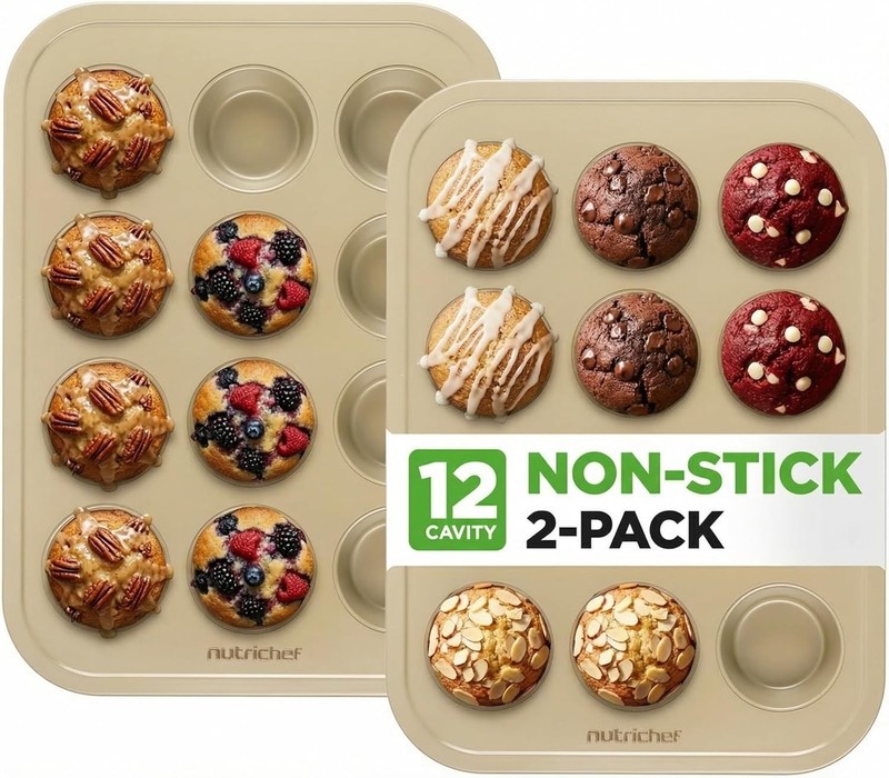 Muffin Pans for Baking 2-Pack | Nonstick 12 Mold Cupcake Tins | Carbon Steel