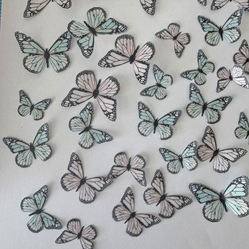 Pink & Green Pre-cut Edible Wafer Paper Butterflies