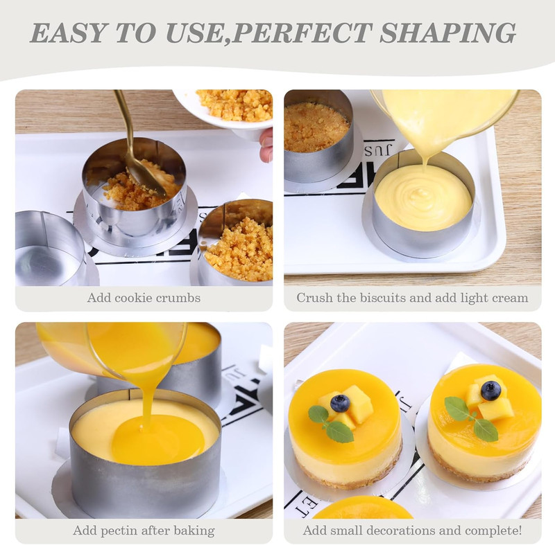 4-Pack 3 Inch Stainless Steel Baking Ring Molds with Pusher - Professional Fo... gallery