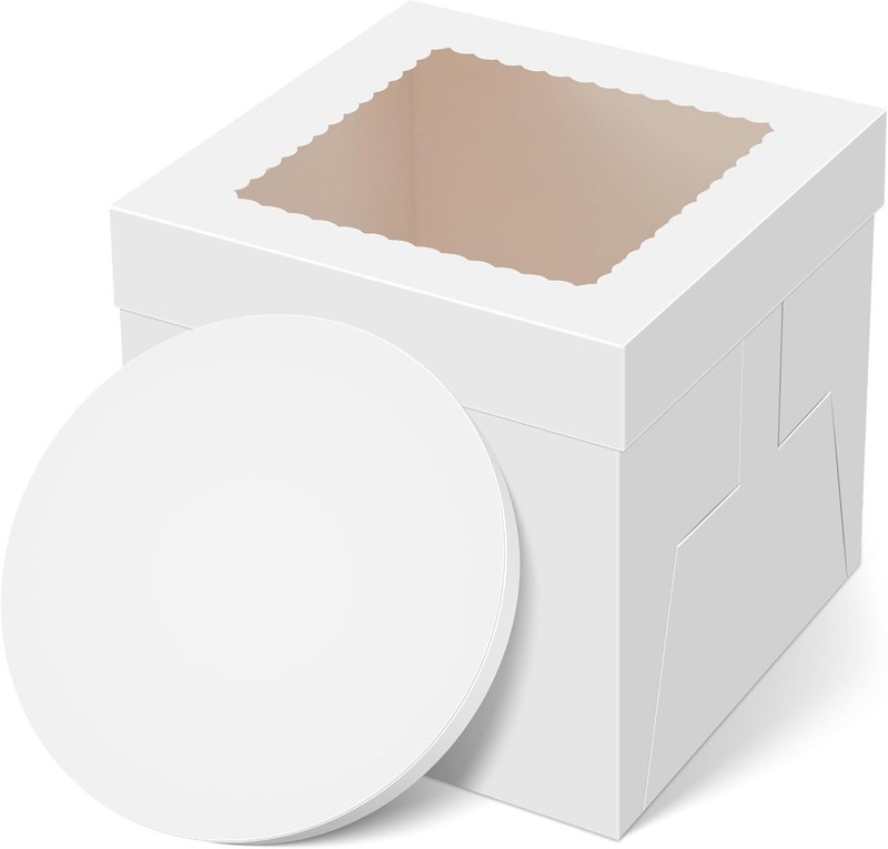 Cake Box with Board Drum, 10x10x10 Inches Tall Bakery Box with Window, Dispos... gallery