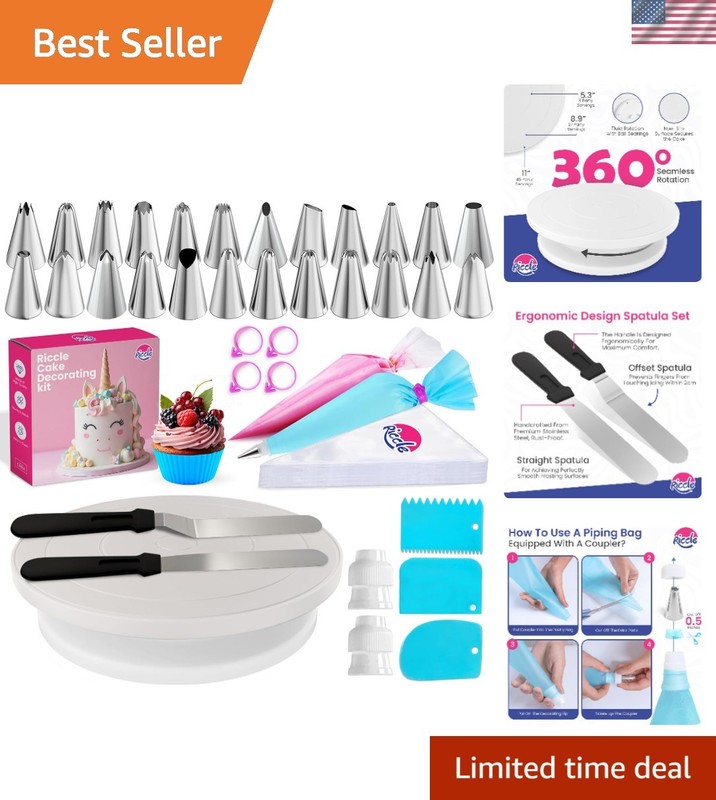 94 pcs Cake Decorating Kit with Cake Turntable – Includes 50pcs 16 Inch Dispo…