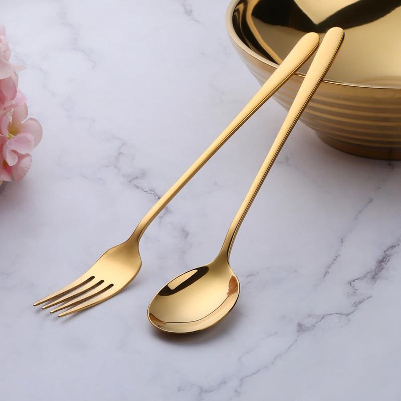 2 PCS Stainless Steel Korean Chopsticks Spoons Fork Set Portable Gold gallery