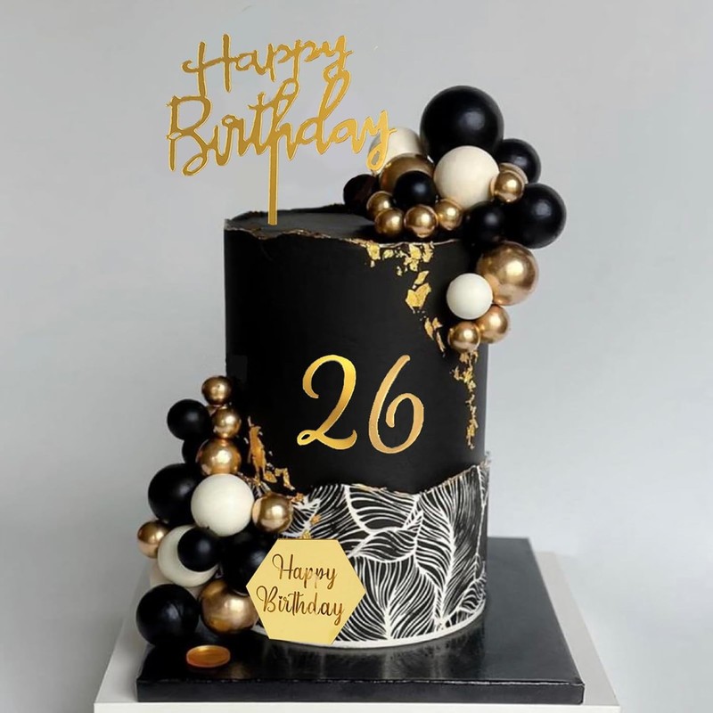 48Pcs Balls Cake Toppers Man Cake Decorations with Black Gold White Balls