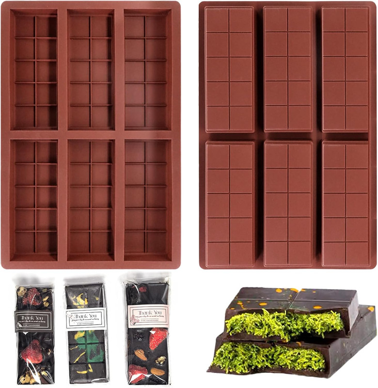 Chocolate Bar Molds Deep 2 Pack, Thick Silicone Chocolate Molds for Filling Duba