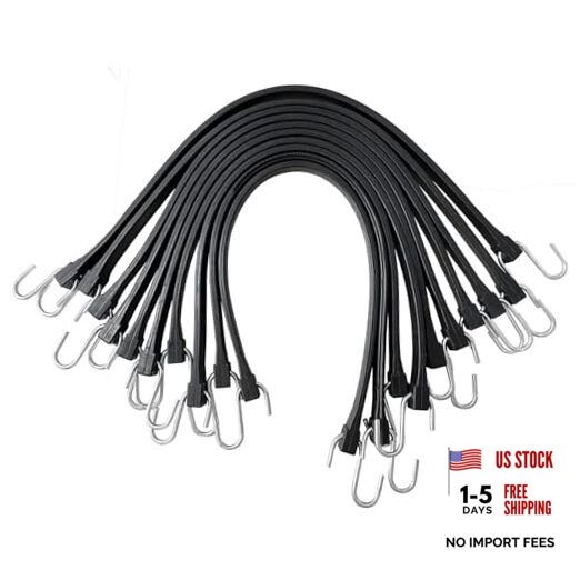 15″ Rubber Bungee Cords with Hooks, Heavy Duty EPDM 15 inch (Pack of 10)