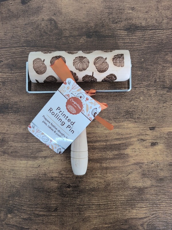 Confection Stand Wooden Printed Rolling Pin. Pumpkin Print Pies, Cakes & Pastri