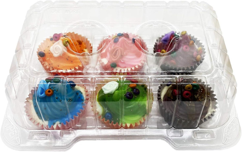 Clear Cupcake Containers,12Pc Plastic Disposable High Dome Cupcake Boxes 6 Compa