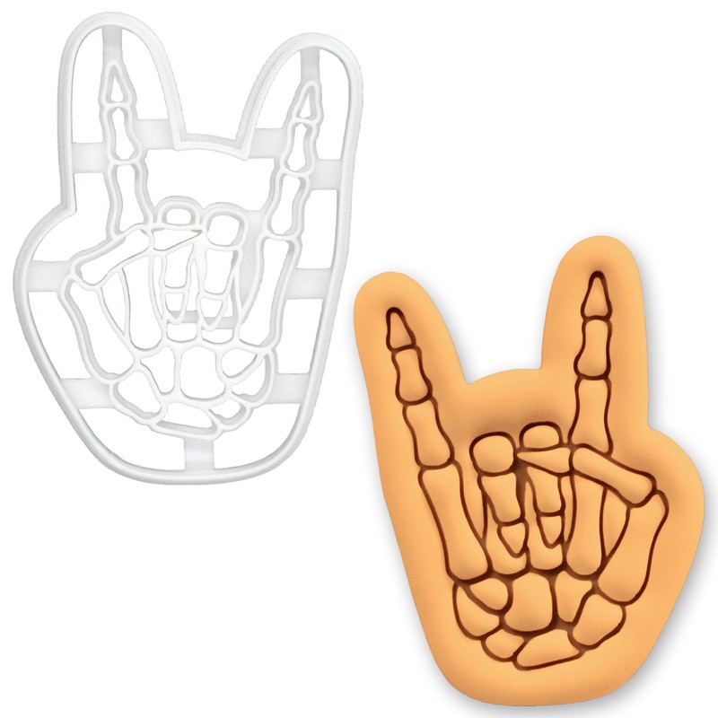 Rock and Roll Skeleton Hand Cookie Cutter – Gothic Bone Biscuit Cutter for Ha…