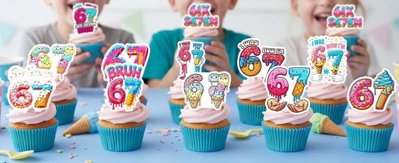 6 7 Birthday Decorations - 36 Pcs 6 7 Meme Birthday Theme Party Cupcake Toppers gallery