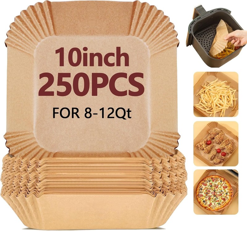 10 Inch Air Fryer Liners Disposable-250PCS Square Parchment Paper Liners