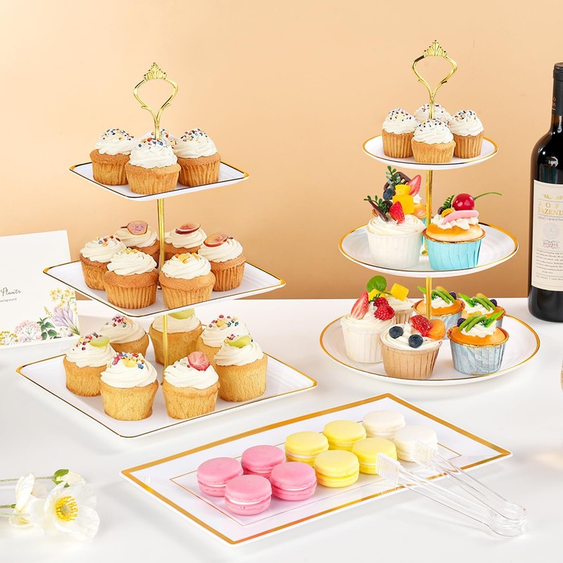 Lzerking 13pcs Dessert Table Display Set, 6 3Tiered Cupcake Stands 3round & 3... gallery