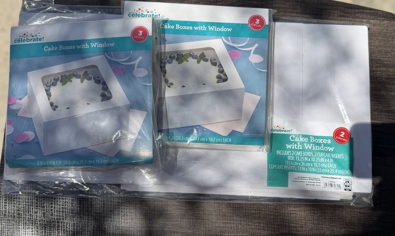 Lot of 8 Way To Celebrate Cake Boxes with Window White Bakery Boxes New Sealed