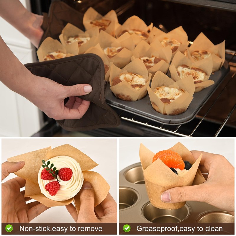 Natural Tulip Cupcake Liners for Baking 200 Cups, Unbleached Parchment paper ... gallery