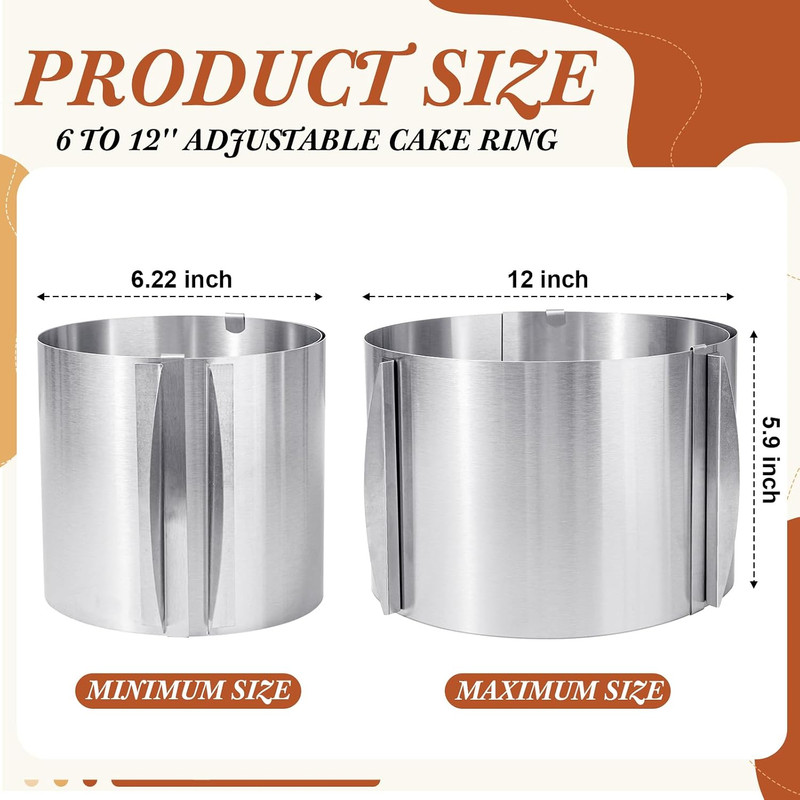 2 Pcs 6 Inch High Adjustable Cake Ring 6 to 12 Inch Adjustable Cake Mold Baking gallery
