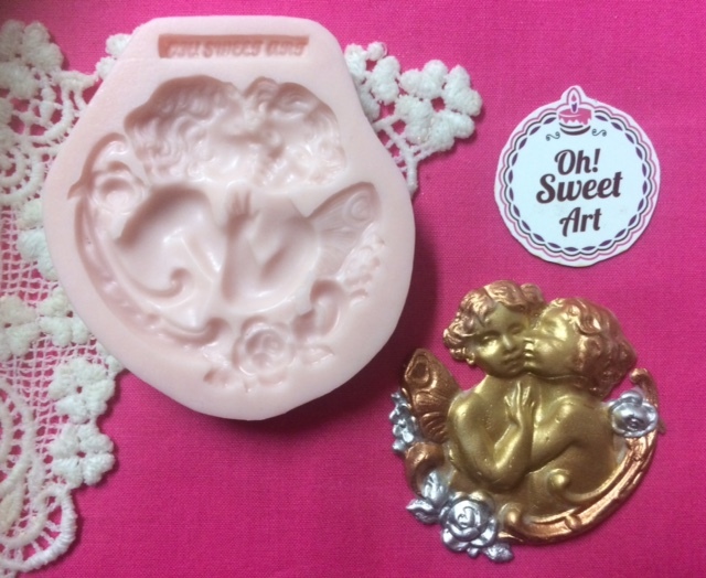 Twin angels vintage scroll silicone mold fondant cake decorating wax soap jewel