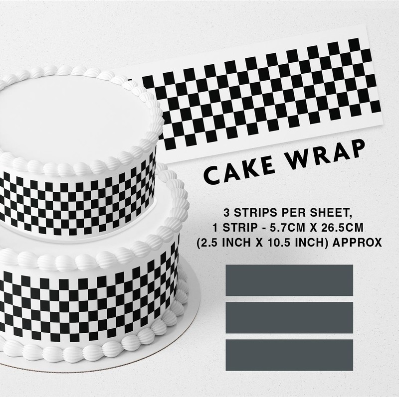 Checkers Black Racing Edible Cake Wrap Strips, Cake Border (Set of 3)